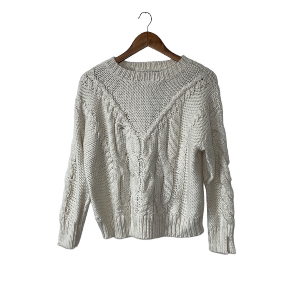 Cara Santana x Apt. 9 White Knit Sweater Winter Warm Fisherman Size Small